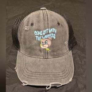 Black Distressed Cap with blue logo Design